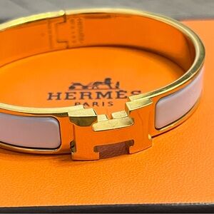 Hermes Clic H Bracelet - white and gold GM size